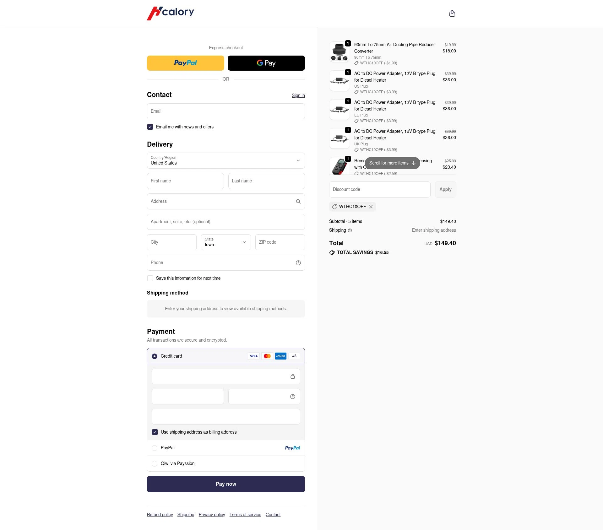 Hcalory checkout page showing Hcalory discount code box | Screenshot taken by SimplyCodes community member on Jan 8, 2026