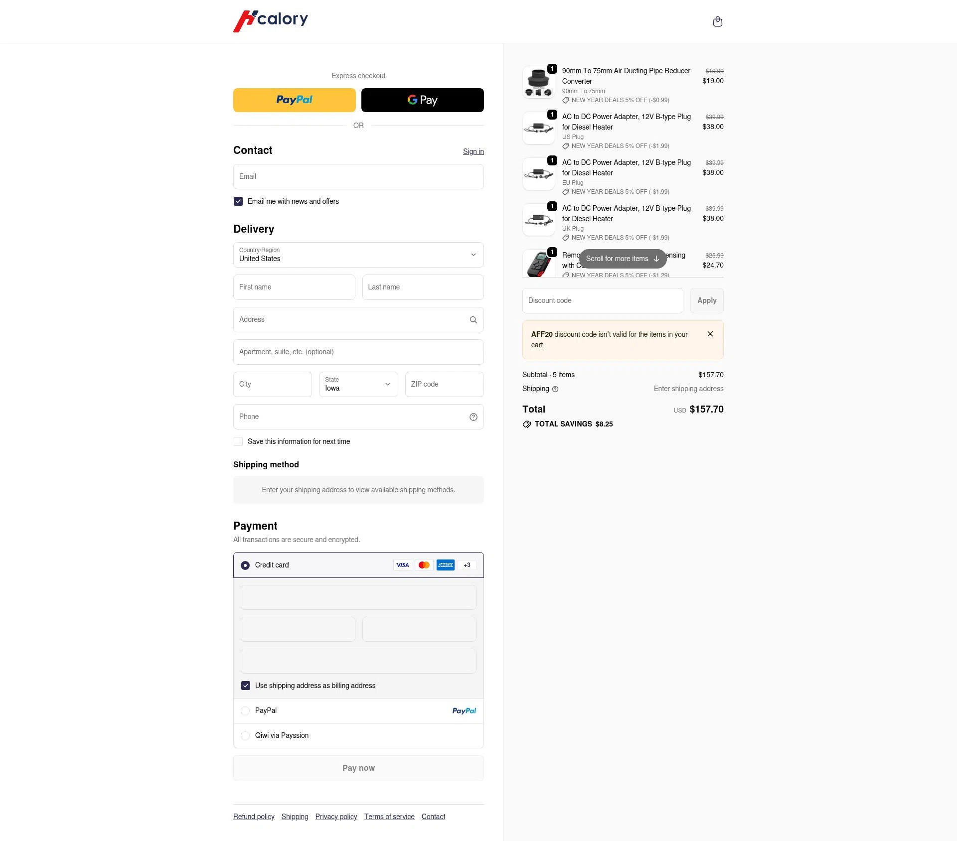 Hcalory checkout page showing Hcalory discount code box | Screenshot taken by SimplyCodes community member on Jan 8, 2026