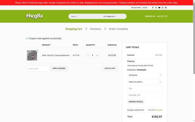 HcgRx checkout page showing HcgRx coupon code box | Screenshot taken by SimplyCodes community member on Jul 29, 2025