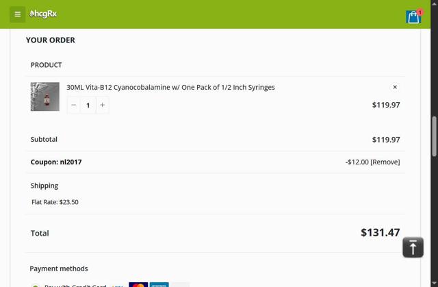 HcgRx checkout page showing HcgRx coupon code box | Screenshot taken by SimplyCodes community member on Jul 25, 2025