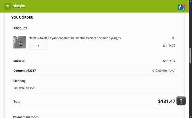 HcgRx checkout page showing HcgRx coupon code box | Screenshot taken by SimplyCodes community member on Jul 25, 2025