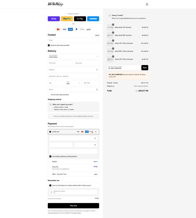 HD Buttercup checkout page showing HD Buttercup promo code box | Screenshot taken by SimplyCodes community member on Aug 28, 2025