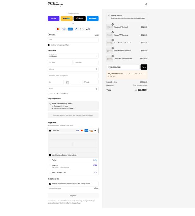 HD Buttercup checkout page showing HD Buttercup promo code box | Screenshot taken by SimplyCodes community member on Sep 2, 2025