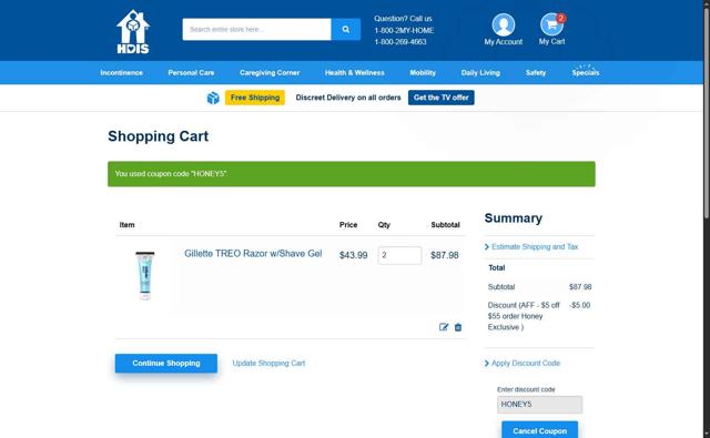 HDIS checkout page showing HDIS promo code box | Screenshot taken by SimplyCodes community member on Jul 7, 2025