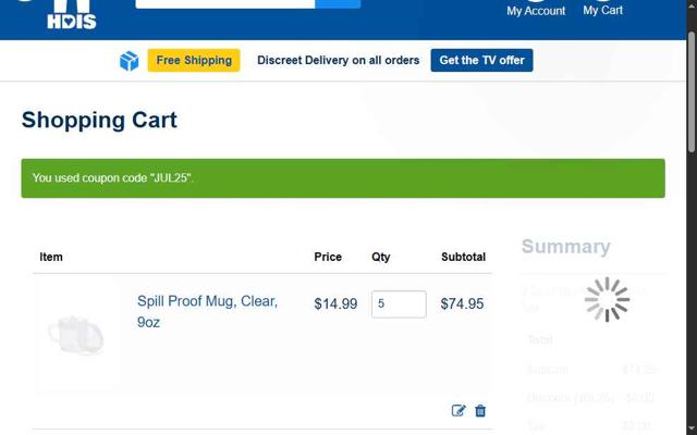 HDIS checkout page showing HDIS promo code box | Screenshot taken by SimplyCodes community member on Jul 28, 2025