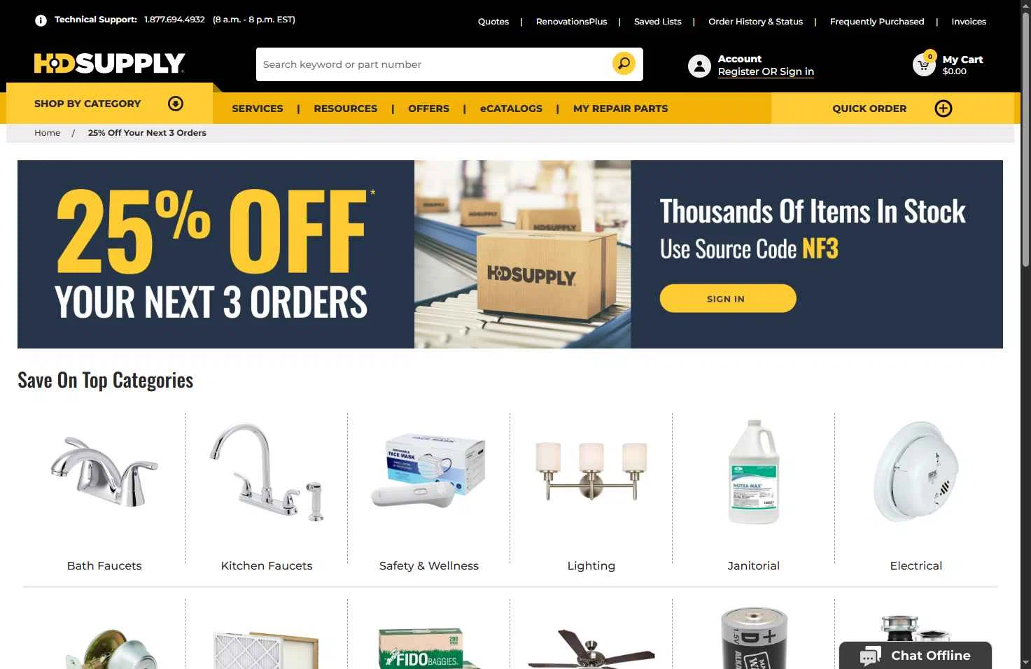 HD Supply Facilities Maintenance checkout page showing HD Supply Facilities Maintenance promo code box | Screenshot taken by SimplyCodes community member on Dec 25, 2025