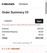 HEAD coupon verification screenshot