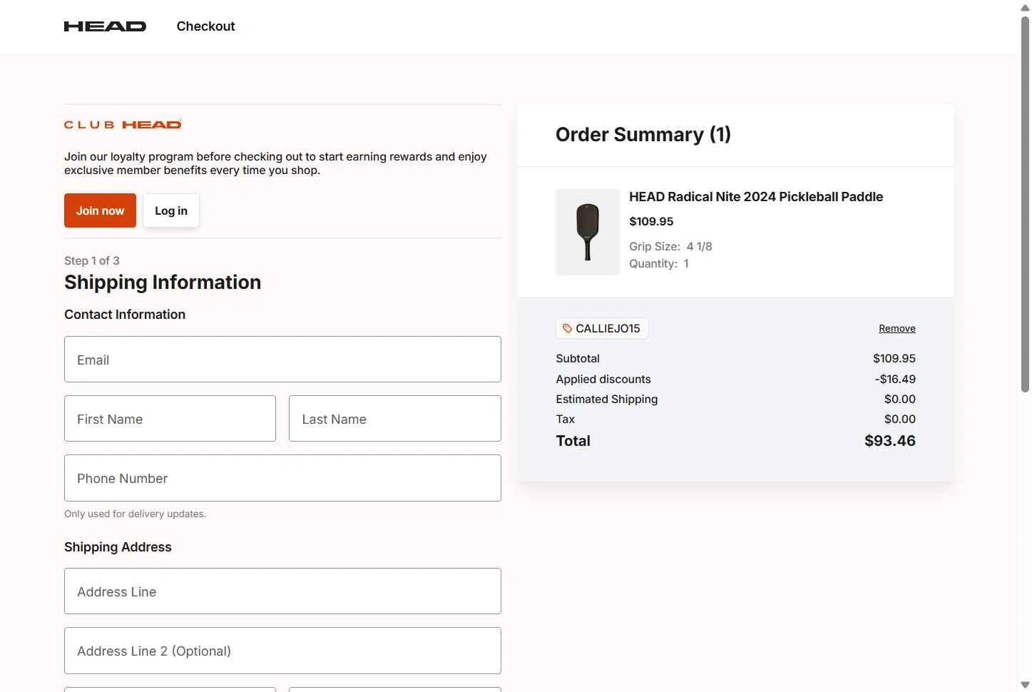 HEAD checkout page showing HEAD discount code box | Screenshot taken by SimplyCodes community member on Jan 14, 2026