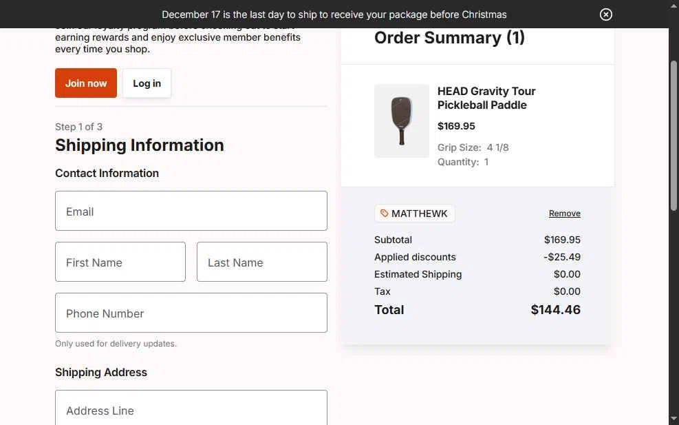 HEAD checkout page showing HEAD discount code box | Screenshot taken by SimplyCodes community member on Dec 16, 2025
