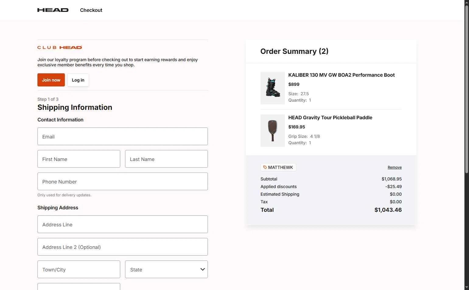HEAD checkout page showing HEAD discount code box | Screenshot taken by SimplyCodes community member on Dec 31, 2025