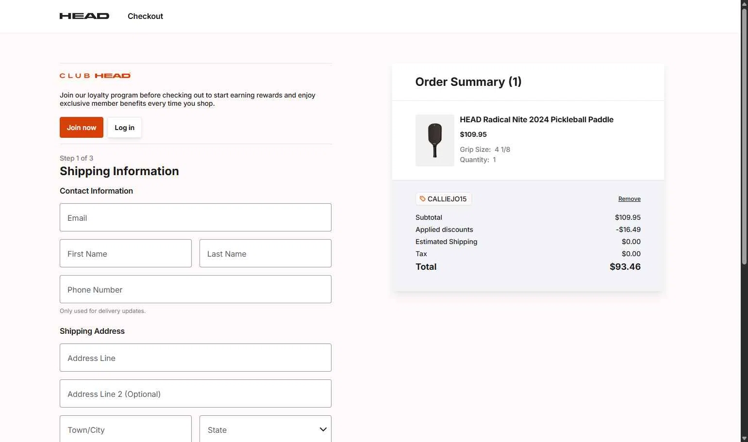 HEAD checkout page showing HEAD discount code box | Screenshot taken by SimplyCodes community member on Dec 5, 2025