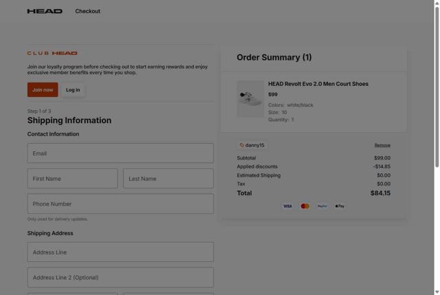 HEAD checkout page showing HEAD discount code box | Screenshot taken by SimplyCodes community member on Sep 5, 2025