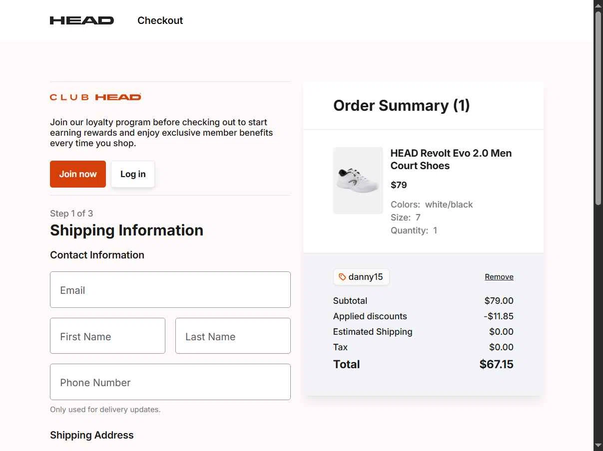 HEAD checkout page showing HEAD discount code box | Screenshot taken by SimplyCodes community member on Dec 10, 2025