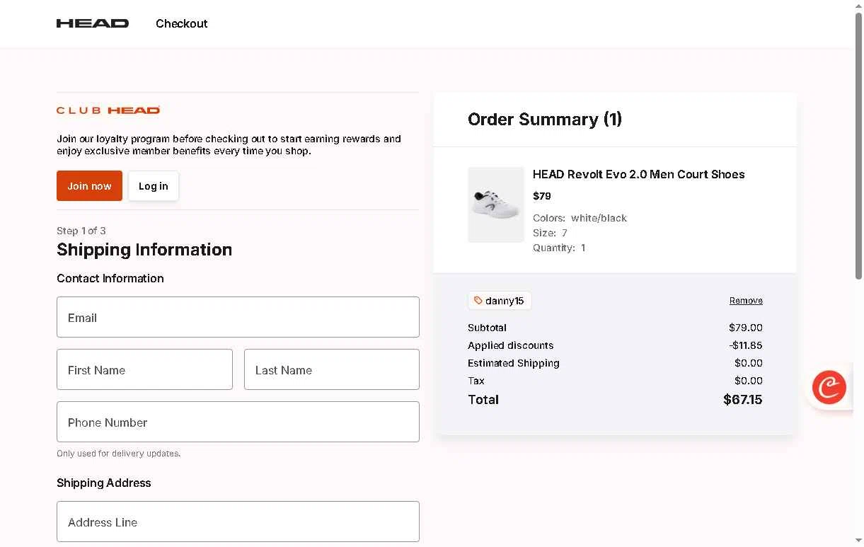 HEAD checkout page showing HEAD discount code box | Screenshot taken by SimplyCodes community member on Dec 31, 2025