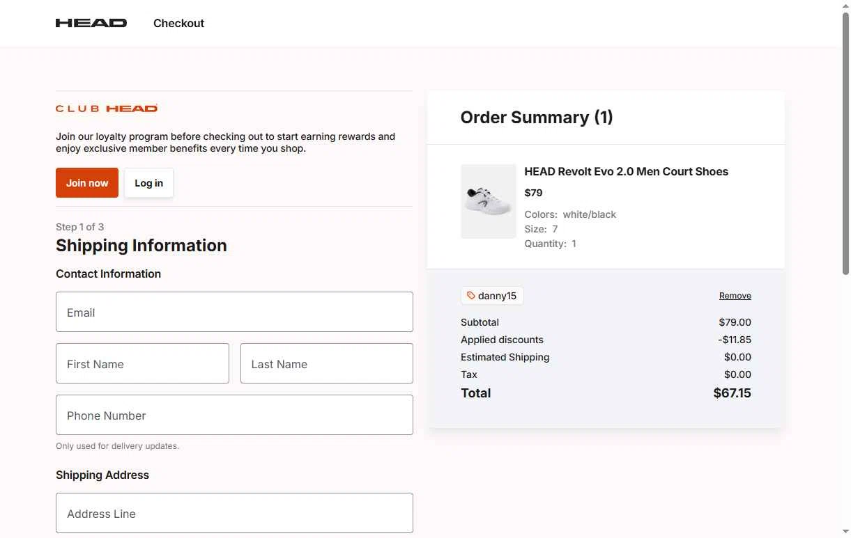 HEAD checkout page showing HEAD discount code box | Screenshot taken by SimplyCodes community member on Jan 4, 2026