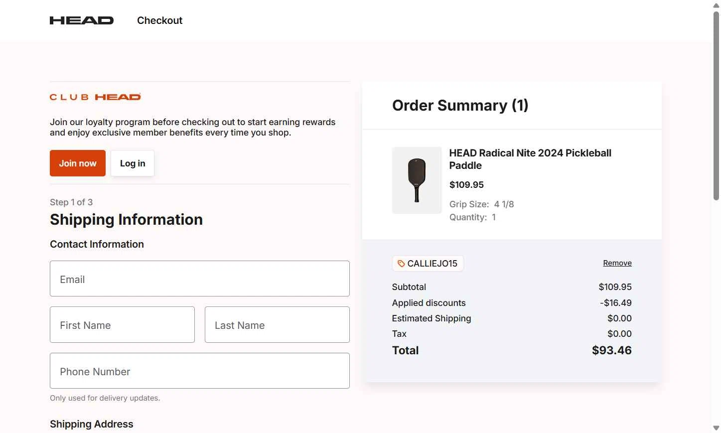 HEAD checkout page showing HEAD discount code box | Screenshot taken by SimplyCodes community member on Jan 25, 2026