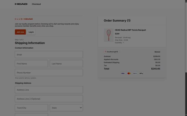 HEAD checkout page showing HEAD discount code box | Screenshot taken by SimplyCodes community member on Sep 26, 2025