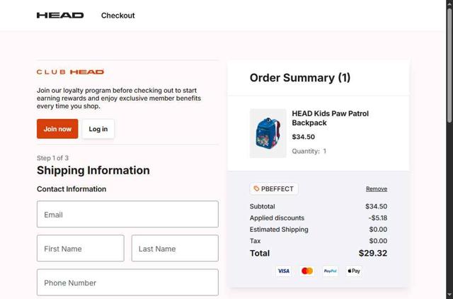 HEAD checkout page showing HEAD discount code box | Screenshot taken by SimplyCodes community member on Sep 30, 2025