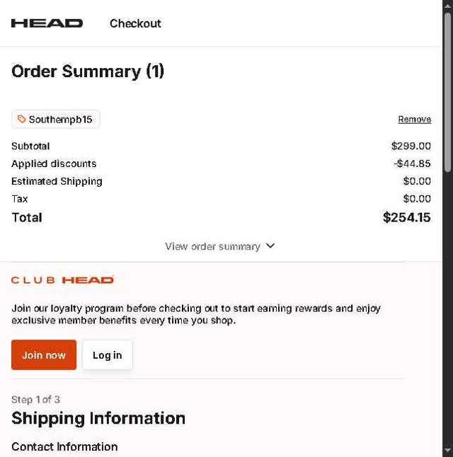 HEAD checkout page showing HEAD discount code box | Screenshot taken by SimplyCodes community member on Sep 8, 2025