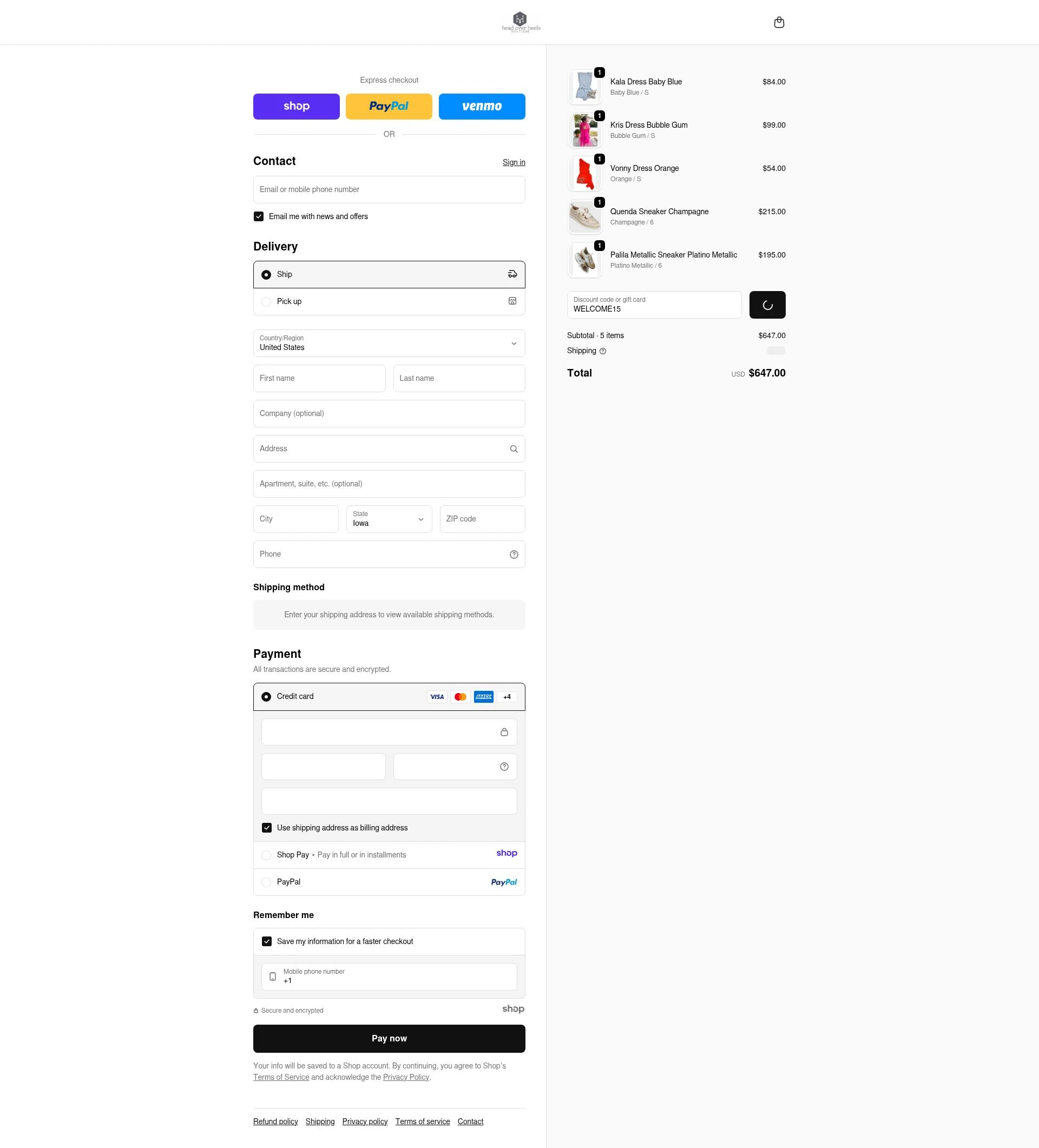 Head Over Heels checkout page showing Head Over Heels promo code box | Screenshot taken by SimplyCodes community member on Jan 17, 2026