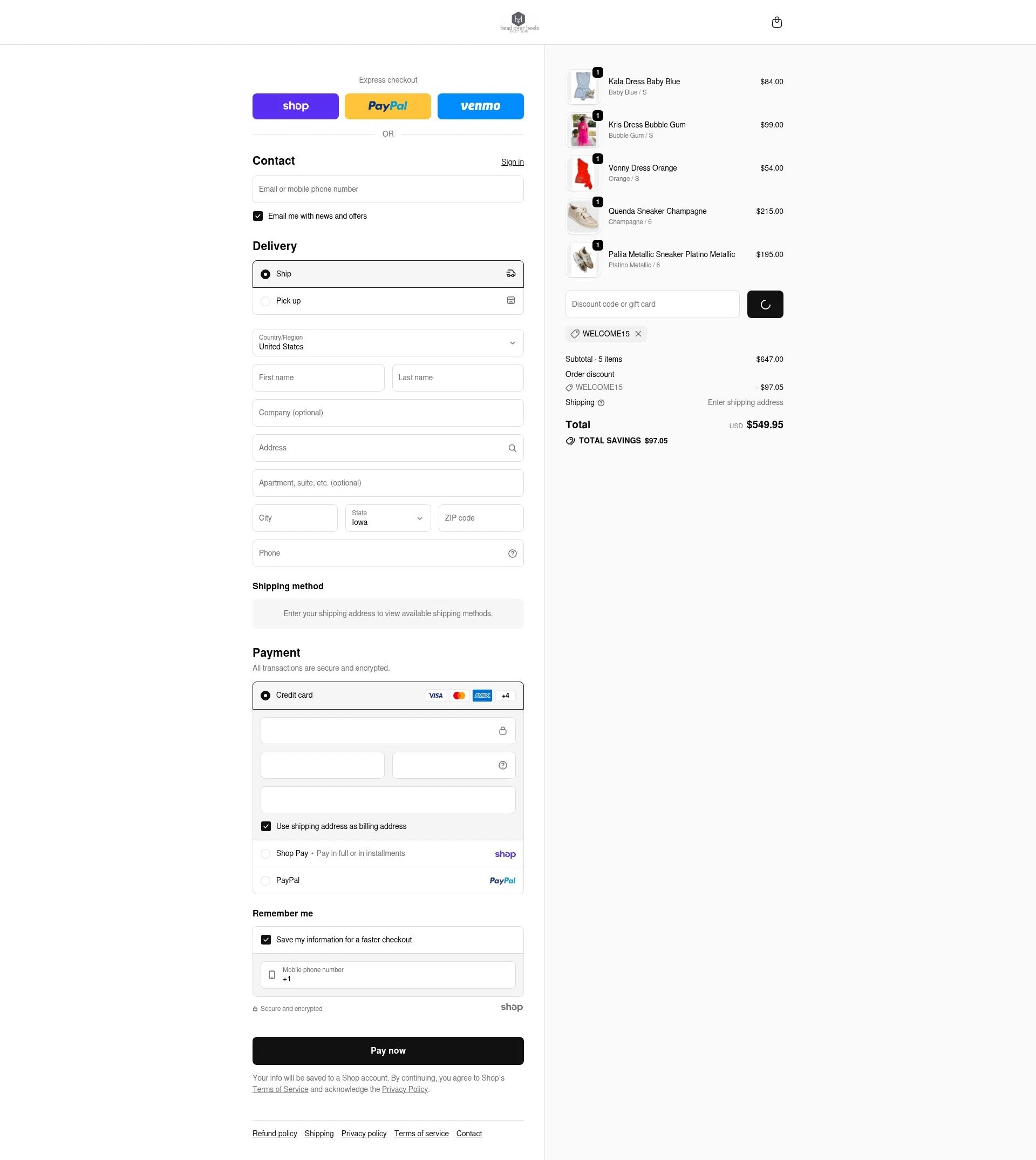 Head Over Heels checkout page showing Head Over Heels promo code box | Screenshot taken by SimplyCodes community member on Jan 27, 2026