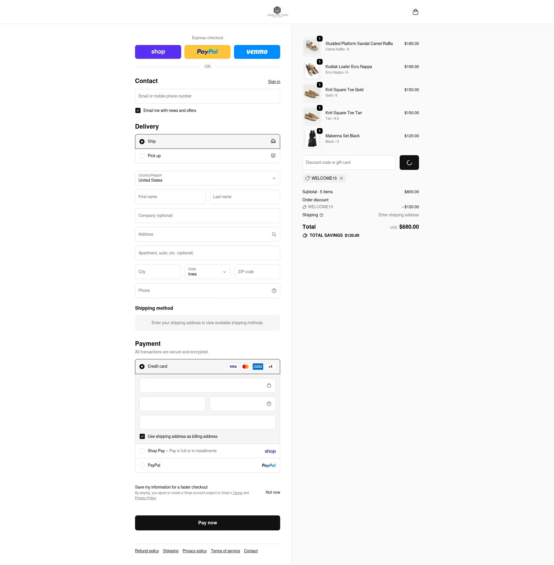Head Over Heels checkout page showing Head Over Heels promo code box | Screenshot taken by SimplyCodes community member on Feb 18, 2026