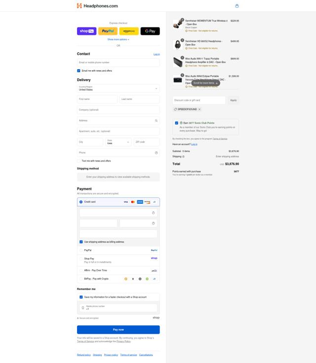 Headphone.com checkout page showing Headphone.com coupon code box | Screenshot taken by SimplyCodes community member on Aug 22, 2025