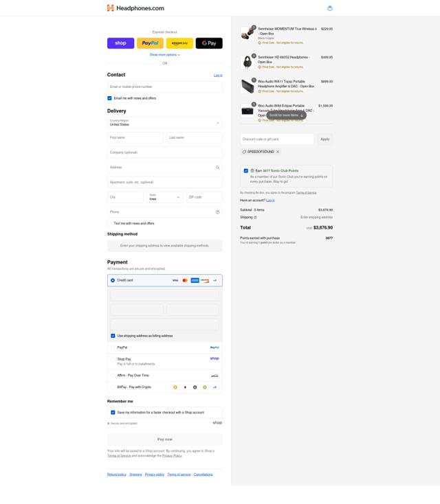 Headphone.com checkout page showing Headphone.com coupon code box | Screenshot taken by SimplyCodes community member on Aug 31, 2025