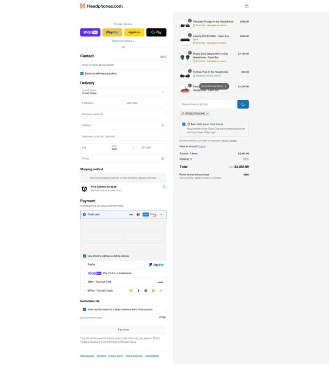 Headphone.com checkout page showing Headphone.com coupon code box | Screenshot taken by SimplyCodes community member on Aug 9, 2025