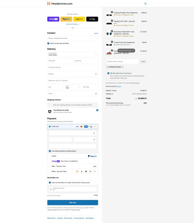 Headphone.com checkout page showing Headphone.com coupon code box | Screenshot taken by SimplyCodes community member on Aug 5, 2025