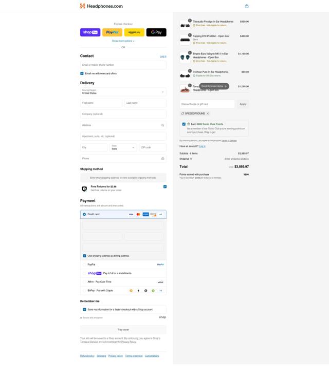 Headphone.com checkout page showing Headphone.com coupon code box | Screenshot taken by SimplyCodes community member on Aug 13, 2025
