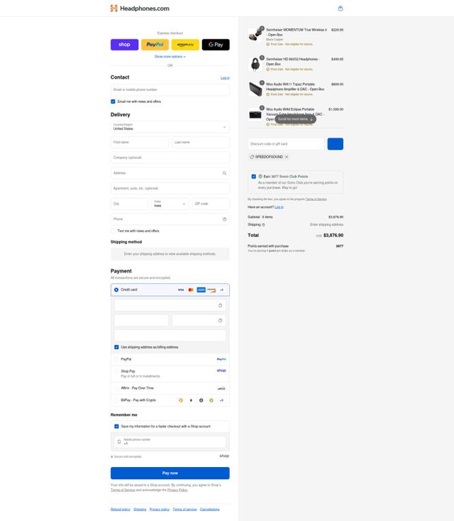 Headphone.com checkout page showing Headphone.com coupon code box | Screenshot taken by SimplyCodes community member on Sep 4, 2025