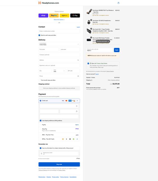 Headphones.com checkout page showing Headphones.com promo code box | Screenshot taken by SimplyCodes community member on Sep 6, 2025