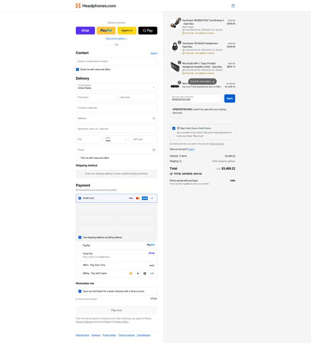 Headphones.com checkout page showing Headphones.com promo code box | Screenshot taken by SimplyCodes community member on Sep 14, 2025