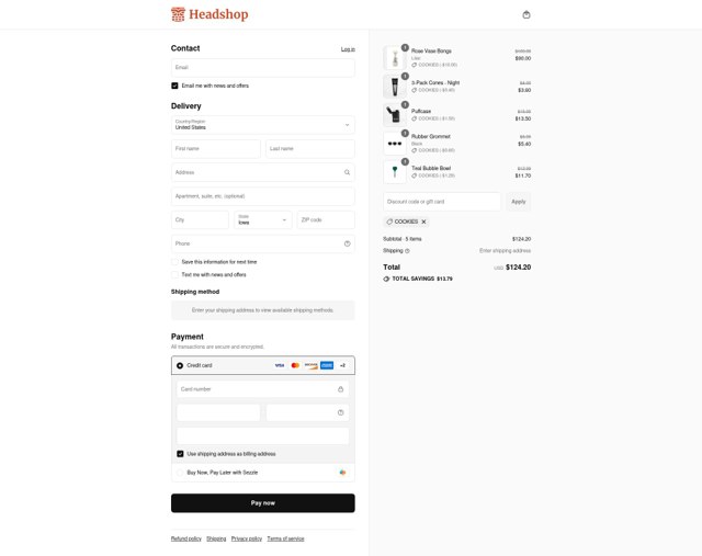 Headshop checkout page showing Headshop discount code box | Screenshot taken by SimplyCodes community member on Sep 7, 2025