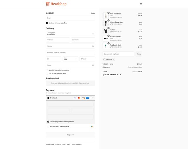 Headshop checkout page showing Headshop discount code box | Screenshot taken by SimplyCodes community member on Sep 7, 2025