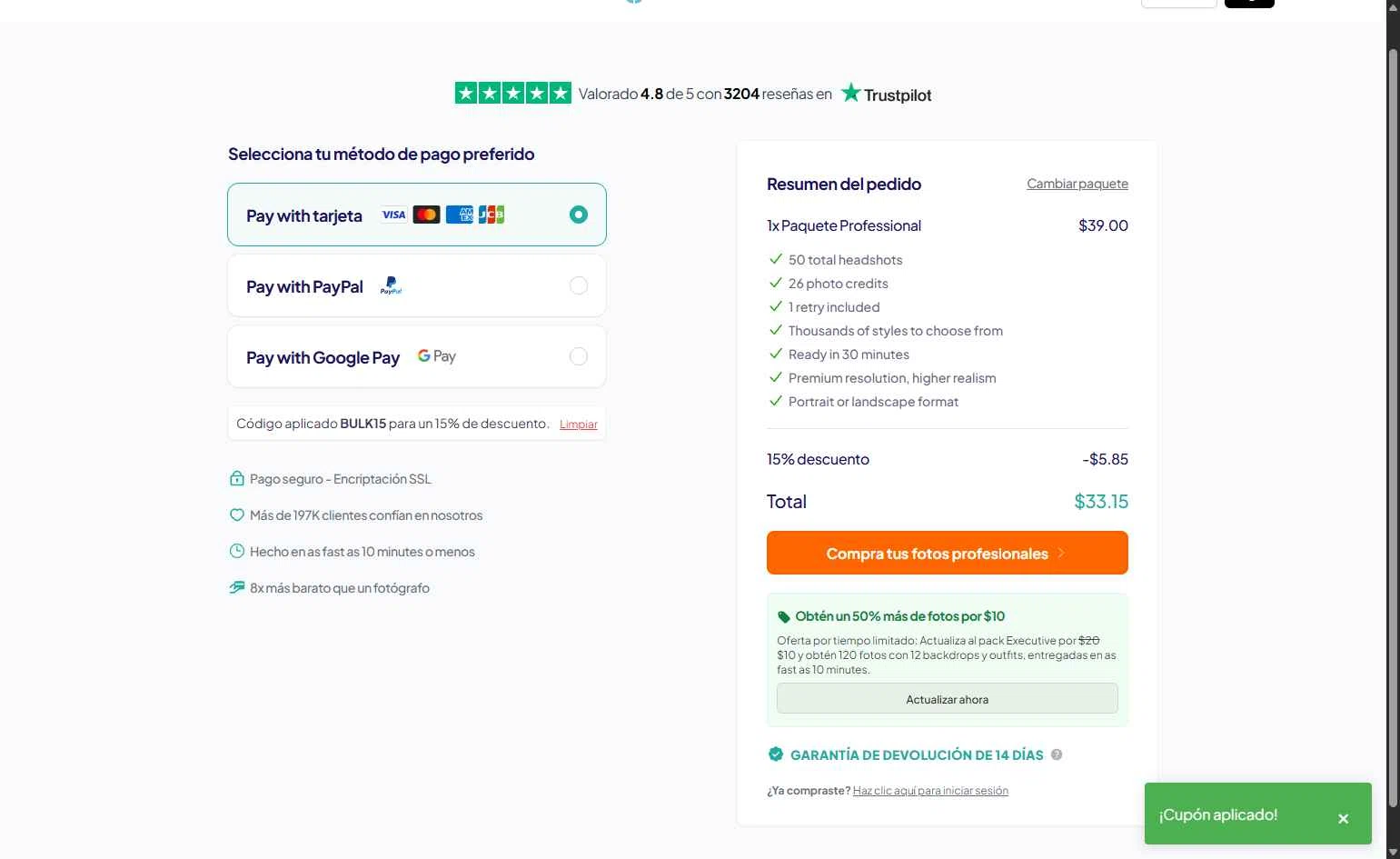 HeadshotPro checkout page showing HeadshotPro promo code box | Screenshot taken by SimplyCodes community member on Jan 28, 2026