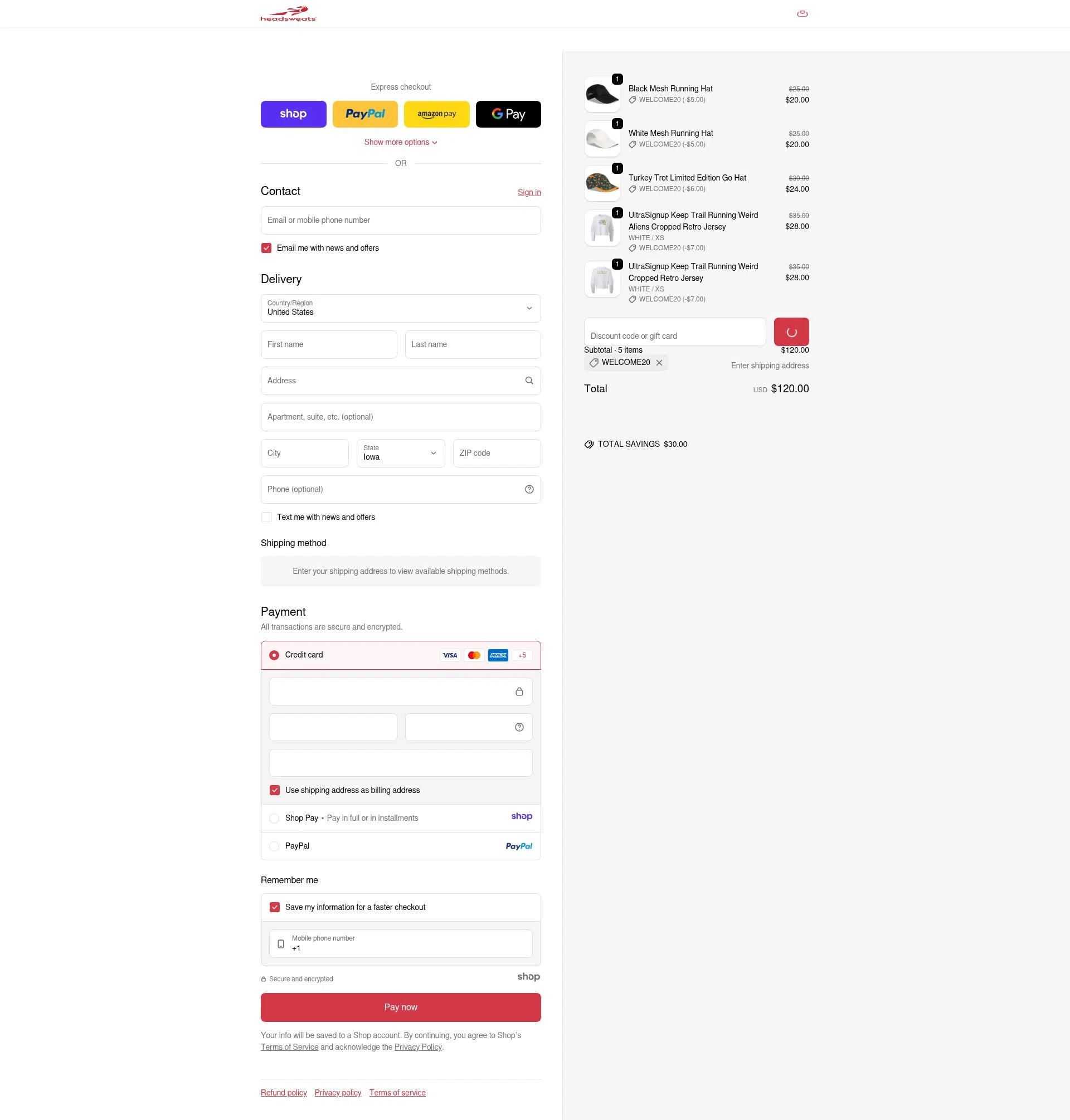 Headsweats checkout page showing Headsweats promo code box | Screenshot taken by SimplyCodes community member on Dec 29, 2025