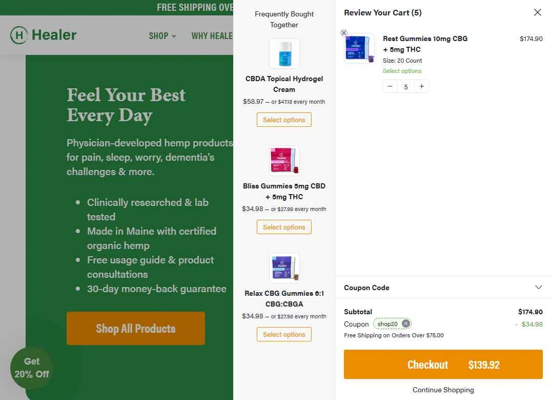 Healer CBD checkout page showing Healer CBD promo code box | Screenshot taken by SimplyCodes community member on Nov 4, 2025