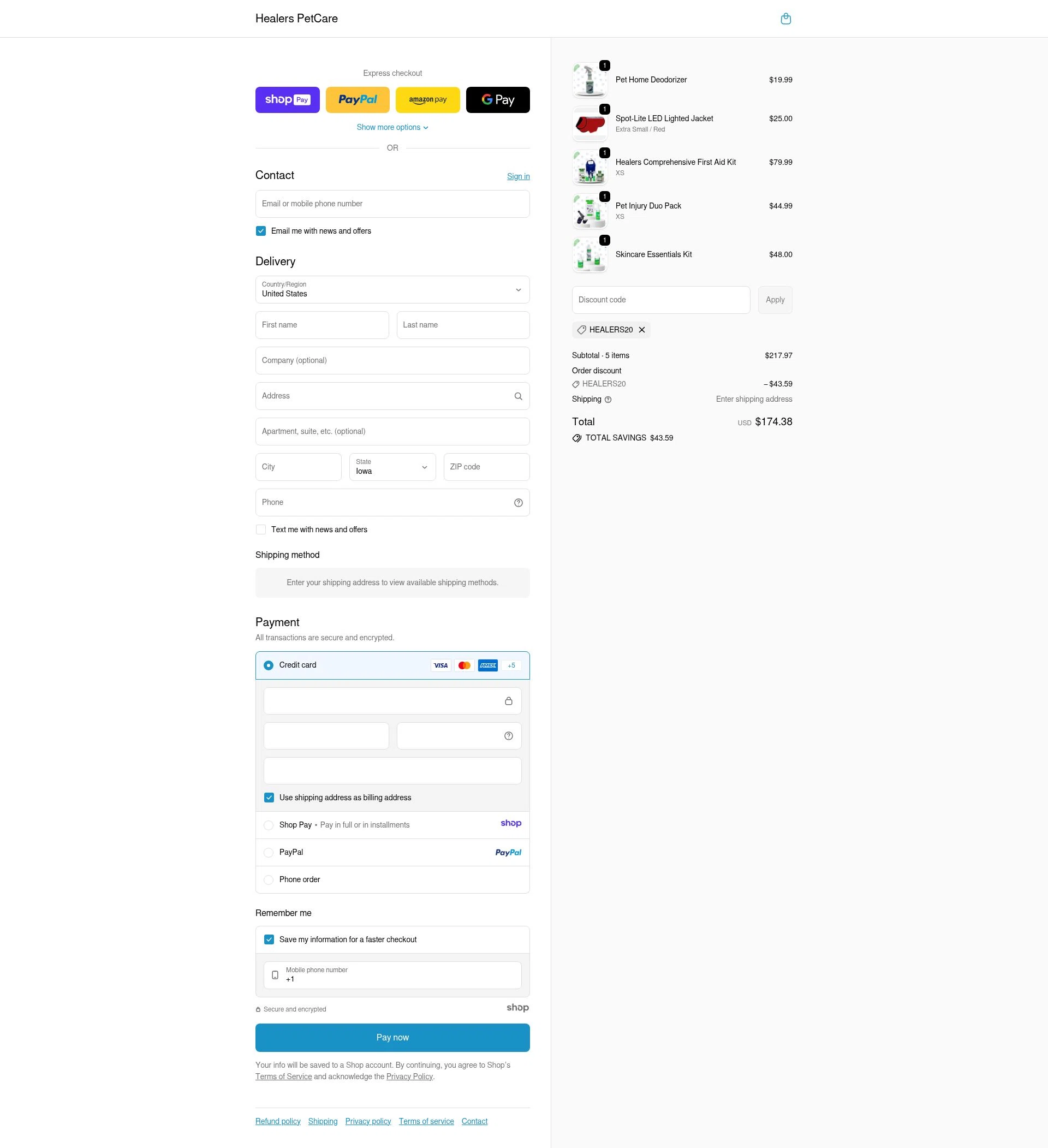 Healers PetCare checkout page showing Healers PetCare promo code box | Screenshot taken by SimplyCodes community member on Jan 7, 2026