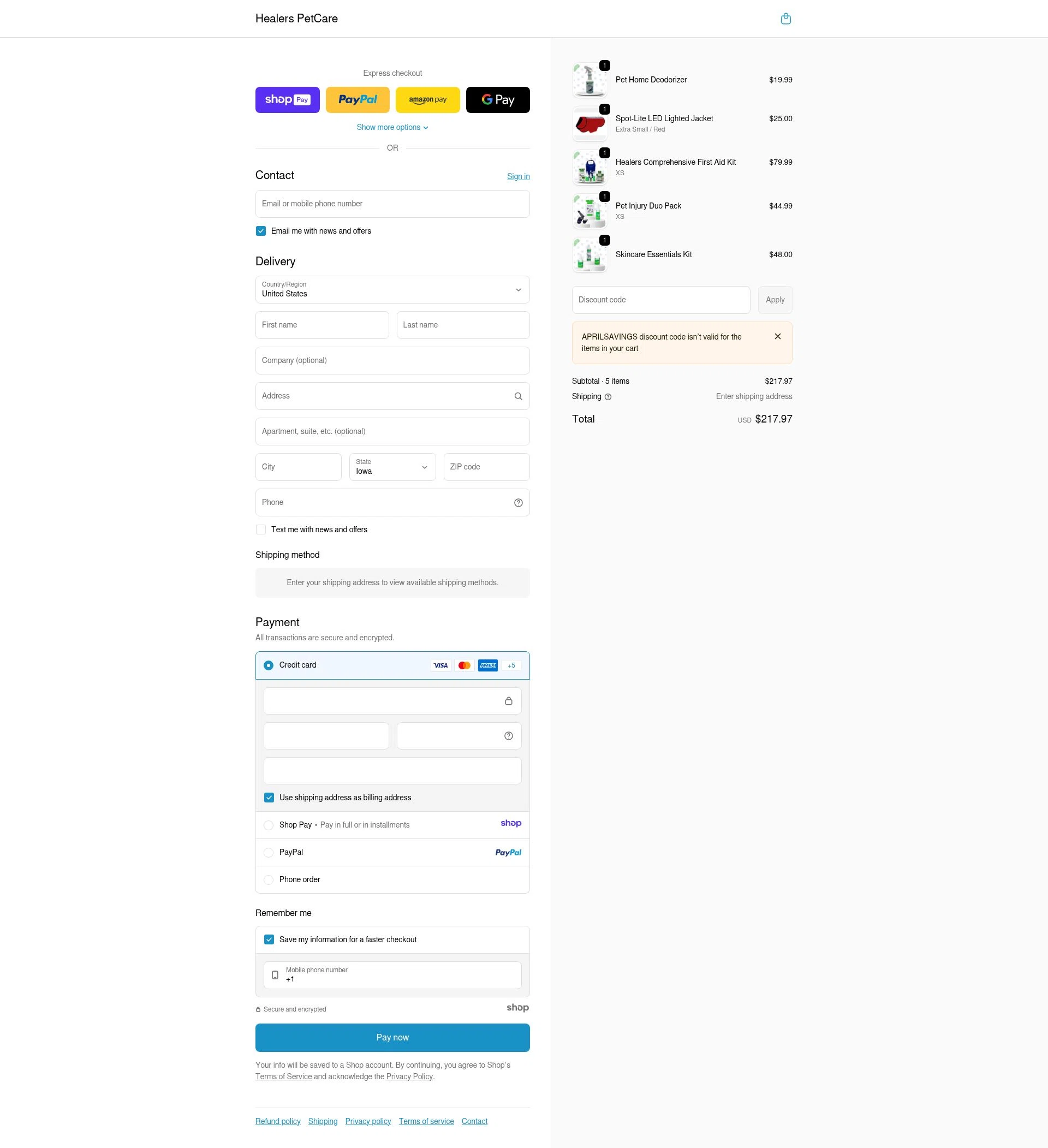 Healers PetCare checkout page showing Healers PetCare promo code box | Screenshot taken by SimplyCodes community member on Jan 7, 2026
