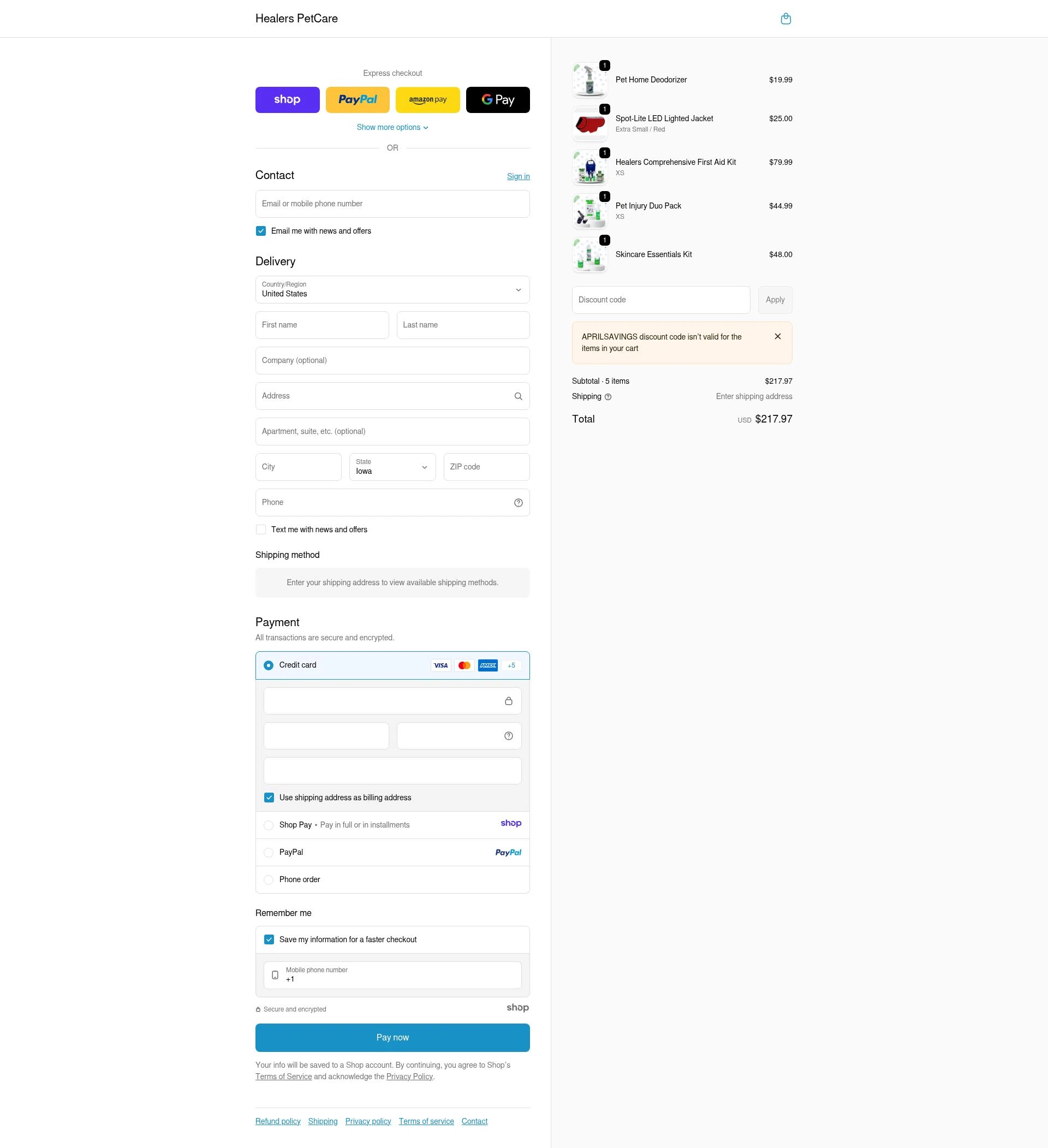 Healers PetCare checkout page showing Healers PetCare promo code box | Screenshot taken by SimplyCodes community member on Dec 28, 2025