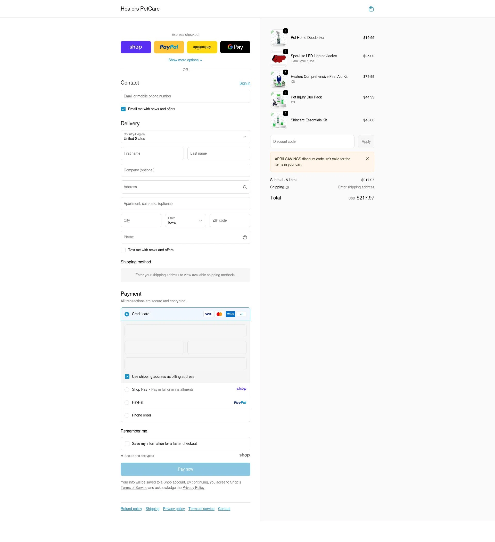 Healers PetCare checkout page showing Healers PetCare promo code box | Screenshot taken by SimplyCodes community member on Jan 2, 2026