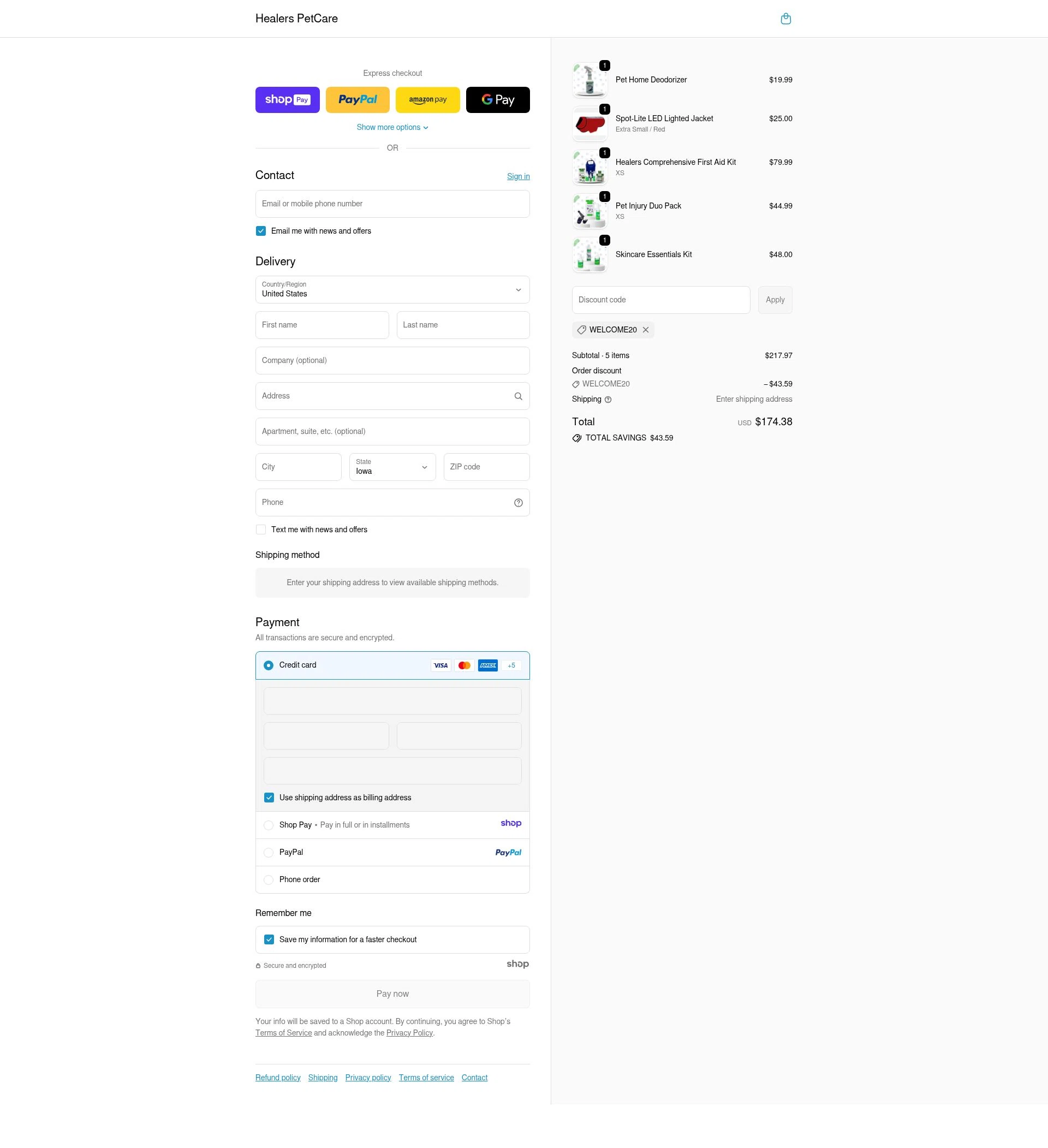 Healers PetCare checkout page showing Healers PetCare promo code box | Screenshot taken by SimplyCodes community member on Jan 7, 2026