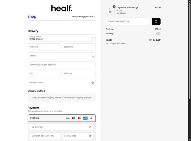 healf checkout page showing healf discount code box | Screenshot taken by SimplyCodes community member on Sep 5, 2025