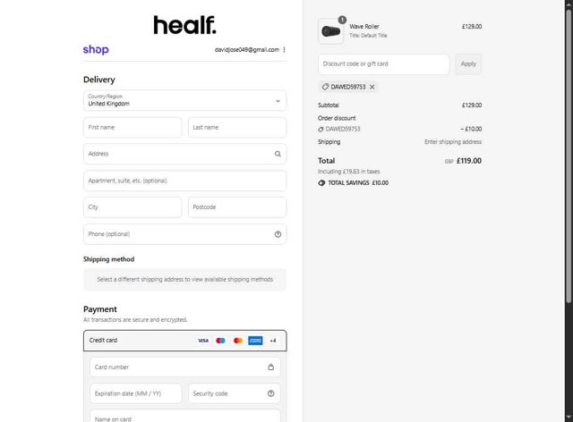healf checkout page showing healf discount code box | Screenshot taken by SimplyCodes community member on Aug 30, 2025