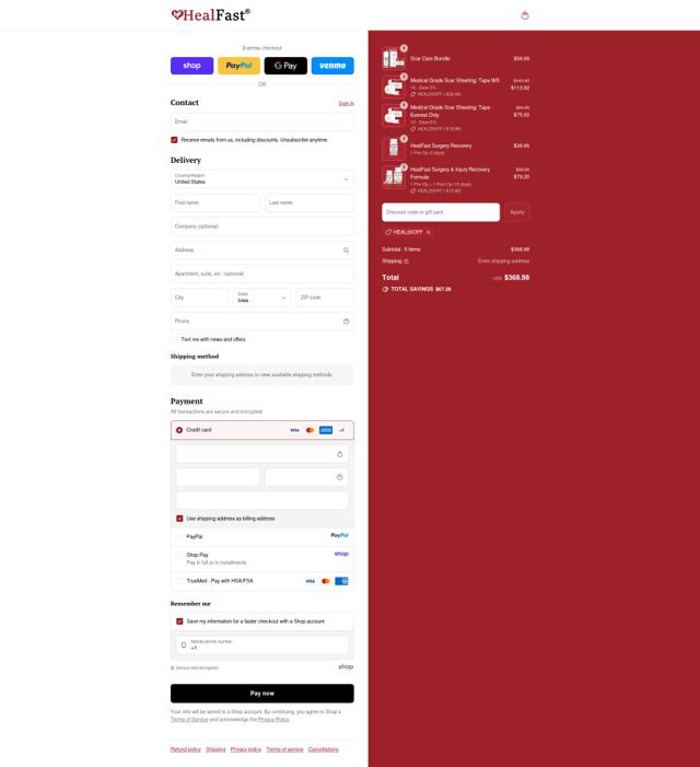 HealFast checkout page showing HealFast promo code box | Screenshot taken by SimplyCodes community member on Sep 12, 2025