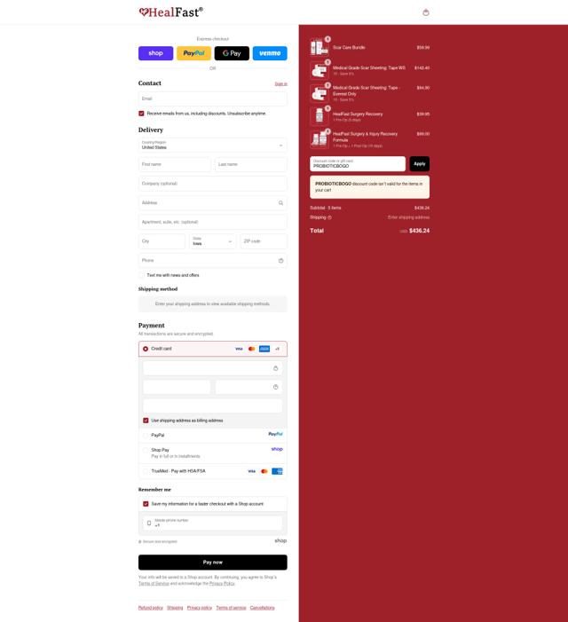 HealFast checkout page showing HealFast promo code box | Screenshot taken by SimplyCodes community member on Sep 12, 2025