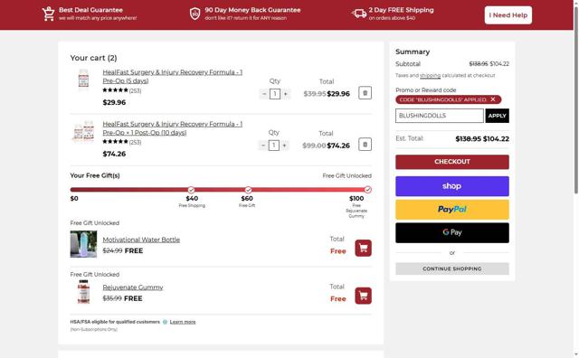 HealFast checkout page showing HealFast promo code box | Screenshot taken by SimplyCodes community member on Sep 12, 2025