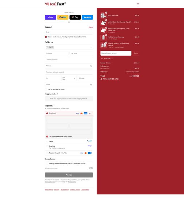 HealFast checkout page showing HealFast promo code box | Screenshot taken by SimplyCodes community member on Sep 12, 2025